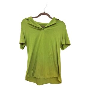 Chartreuse Green Soft Knit Polo Shirt Minimalist Casual Preppy Chic Medium